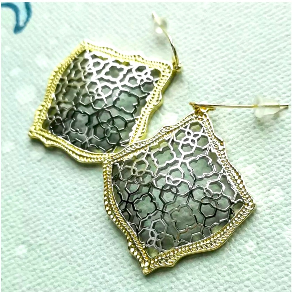 Kendra Scott Kirsten Gold & Silver Filigree Mix Drop Earrings / NWOT & pouch